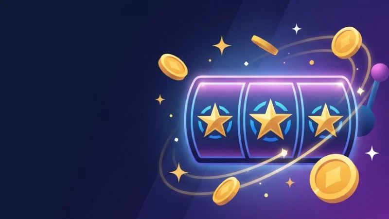 Ilustracija slot aparata sa tri zvezde i zlatnicima koja predstavlja besplatne spinove bez depozita