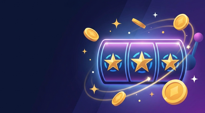 Ilustracija slot aparata sa tri zvezde i zlatnicima koja predstavlja besplatne spinove bez depozita